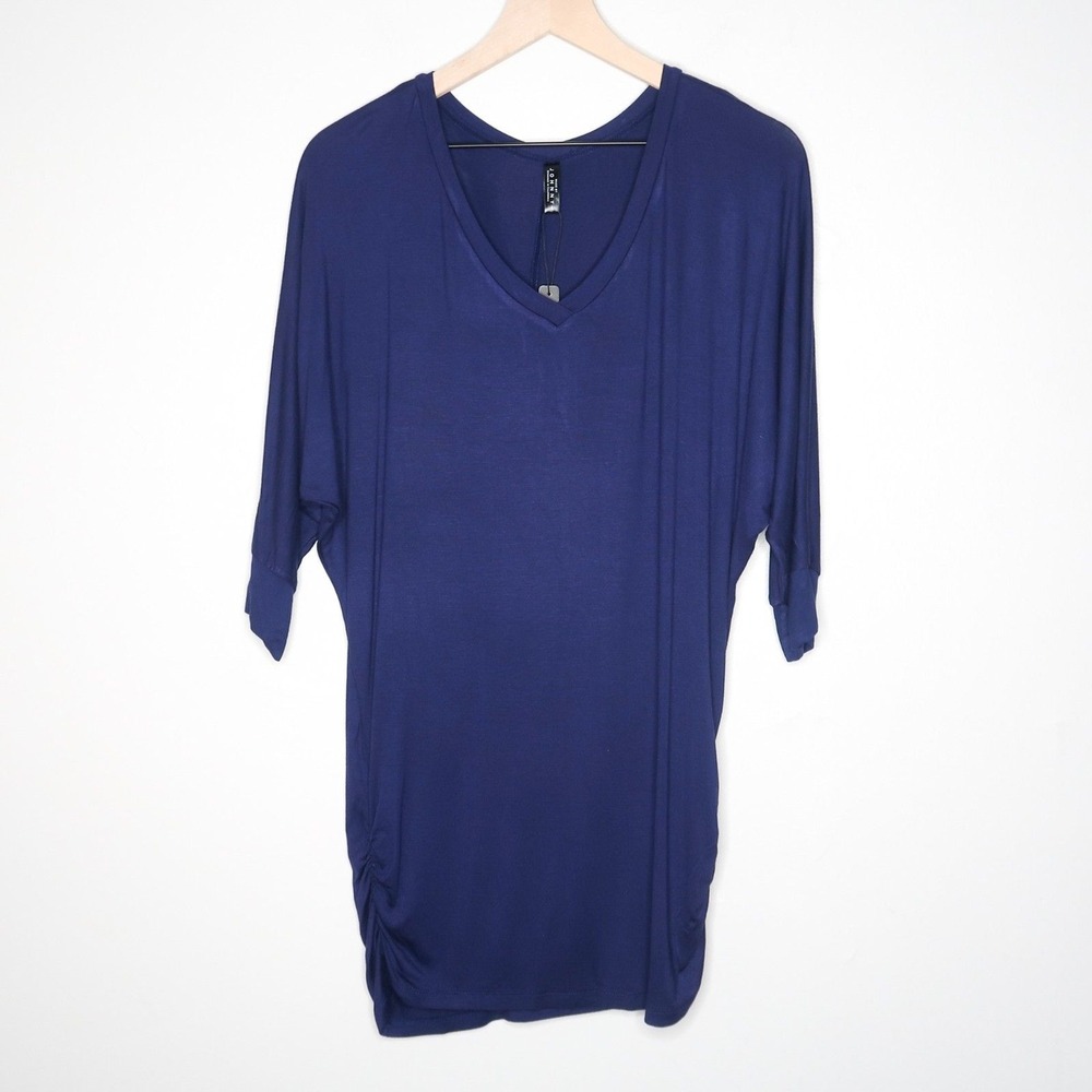 Made By Johnny Womens V-neck Shirt Large Blue Dolman Sleeve Casual Office Career